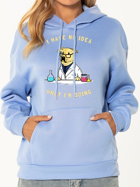 

Unocis Dog Letter Print Long Sleeve Hoodie Sweatshirt, Blue, Hoodies