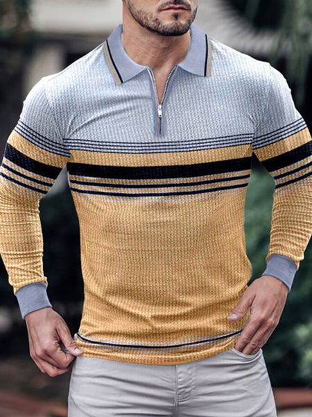 

Casual Striped Cotton Blends Long Sleeve Shirts & Tops, Multicolor, Polos