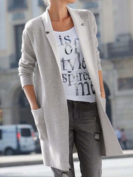 

Casual Lapel Cotton Outerwear, Gray, Outerwear