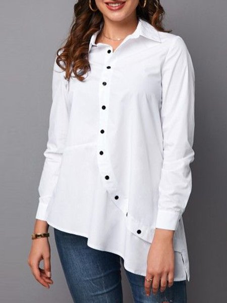 

Long Sleeve Lady Solid Regular Fit Shirt, White, Blouses and Shirts