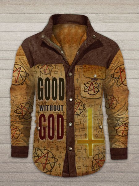 

Corduroy Vintage Letter Stand Collar Shirts & Tops, Brown, Jackets & Coats