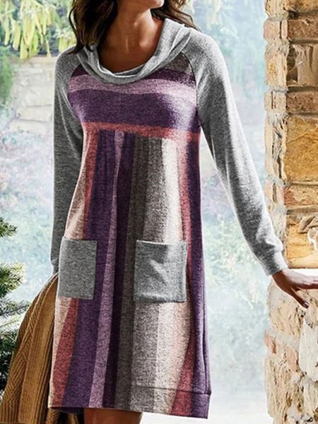 

Casual Cowl Neck Long Sleeve Dresses, Gray, Mini Dresses