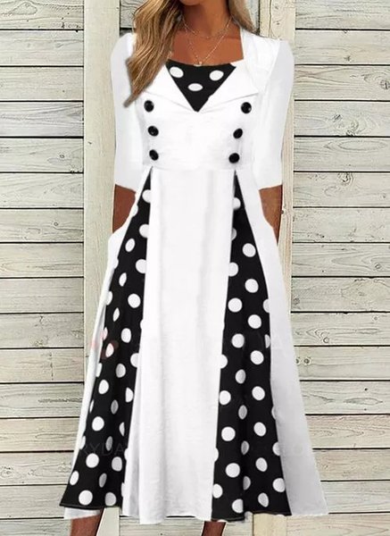 

Casual Square Neck Polka Dots Weaving Dress, White, Casual Dresses
