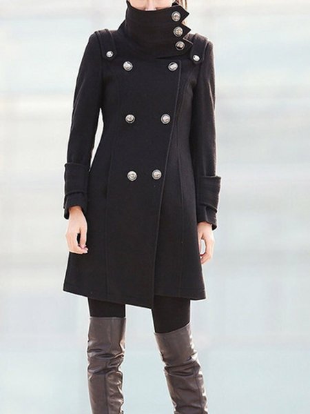 

Solid High Neck Outerwear, Black, Coats
