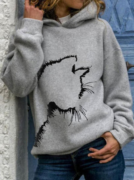 

Loosen Hooded Animal Shirts & Tops, Gray, Long sleeve tops