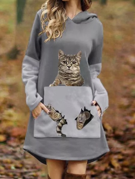 

Casual Cotton Loosen Dresses, Gray, Mini Dresses