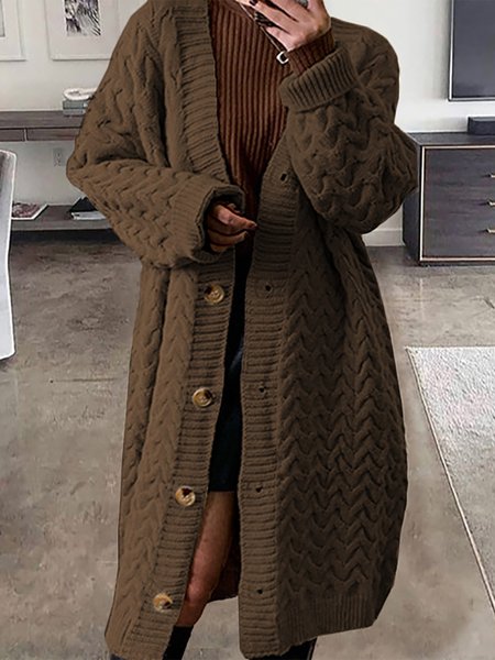 

Loosen Simple Collarless Solid Long Sleeves Knitted Outerwear, Coffee, Cardigans