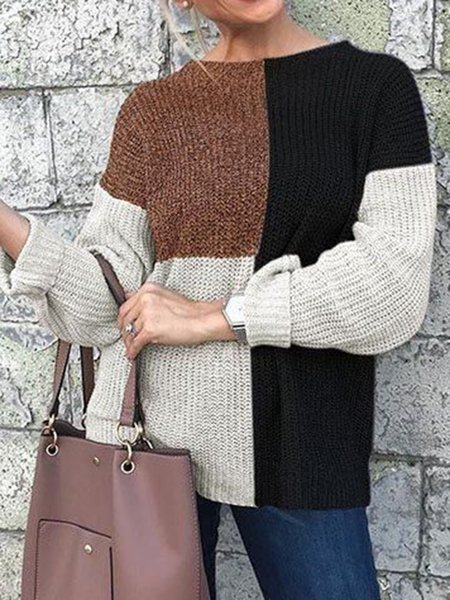 

Casual Color Block High Neck Sweater, Multicolor, Sweaters & Cardigans