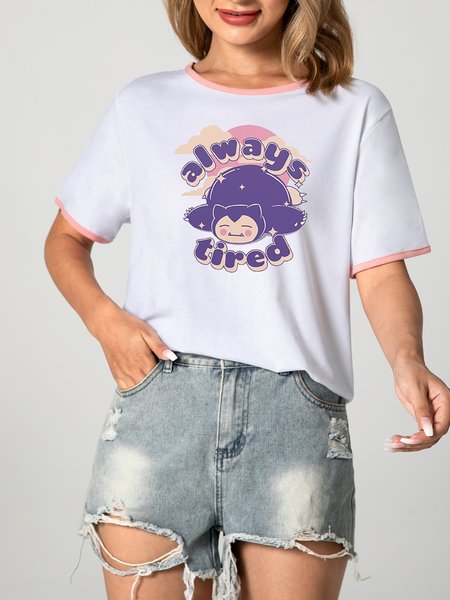 

Unocis Fun Printed Crew Neck Short Sleeve Ringer Tee, Pink, T-shirts