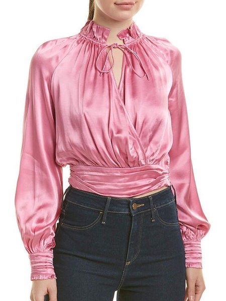 

Elegant Vintage Sweet Ruffle Collar Vintage Regular Fit Shirt, Pink, Blouses and Shirts