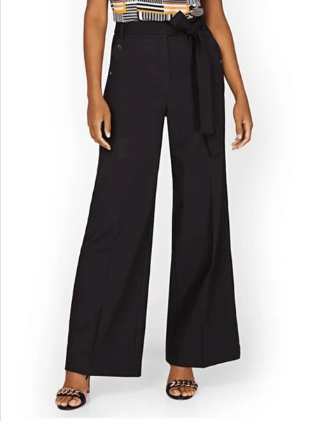 

Fall Simple Plain Mid-weight Non-Stretch Work Formal Pants, Black, Wide Leg Pants