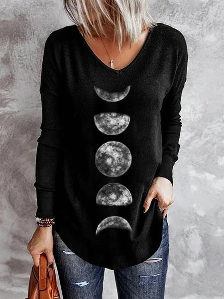 Plain Casual V Neck Shirts & Tops, Black, Tops