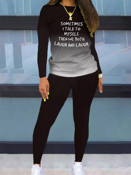 

Regular Fit Crew Neck Suits, Black, Two-piece Outfits