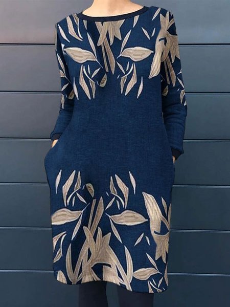 

Blue Floral Printed Casual Vintage Dresses, Mini Dresses