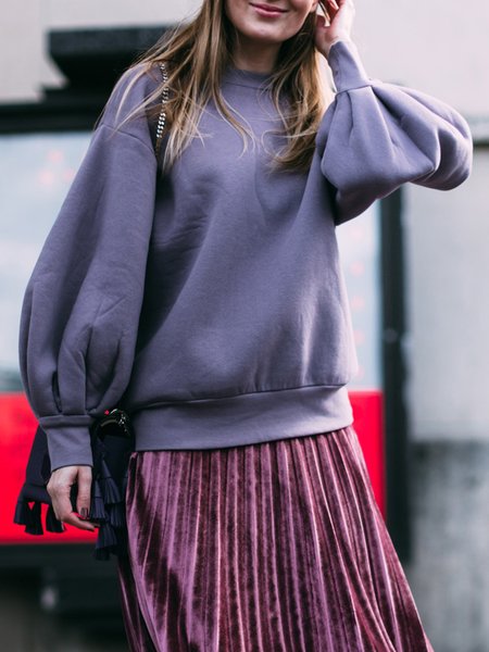 

Crew Neck Simple Regular Fit Solid Sweatshirt, Gray purple, Tops