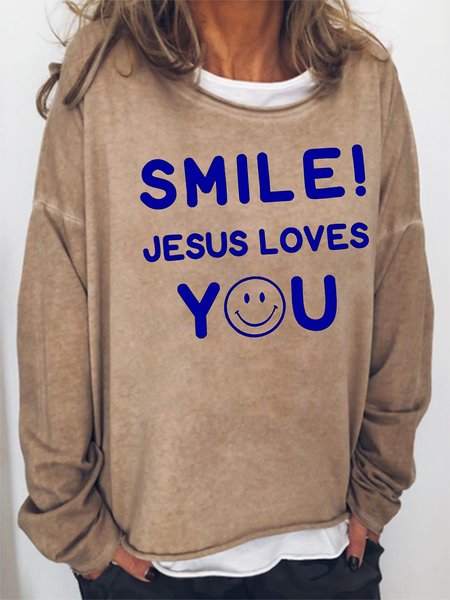 

Smile Jesus Loves You Jesus Sweatshirt, Khaki, Hoodies&Sweatshirts