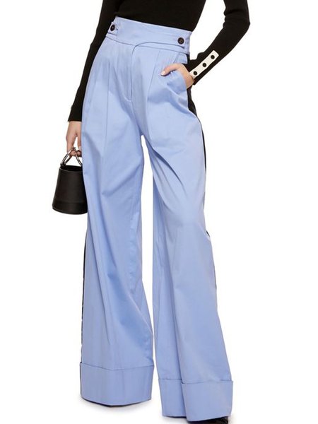 

Regular Fit Plain Long Wide Leg Pants, Blue, Wide Leg Pants