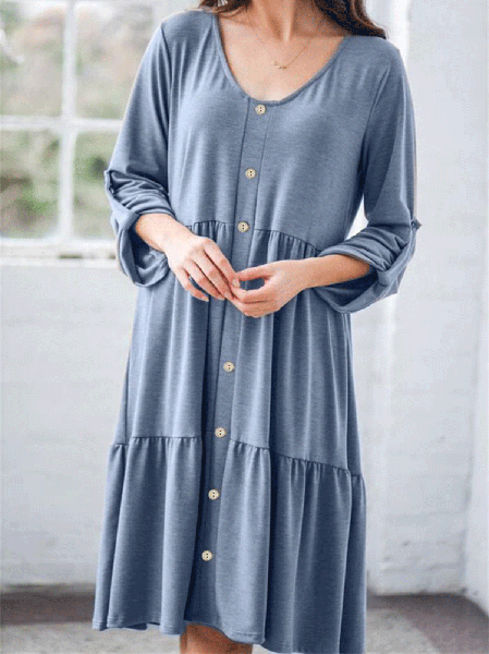 

Pieghe Solido Abito, Blu, Midi Dresses