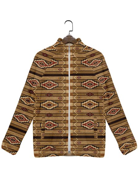 

Native Pattern Long Sleeve Fleece Jacket, Khaki, Jackets & Coats