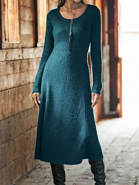 

Regular Fit Crew Neck Vintage Dresses, Green, Casual Dresses