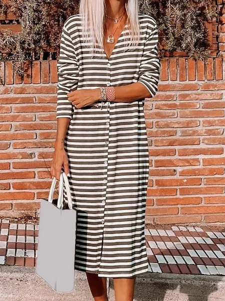 

Casual Long Sleeve V-neck Striped Madi Knitting Dress, Stripe, Auto-clearance