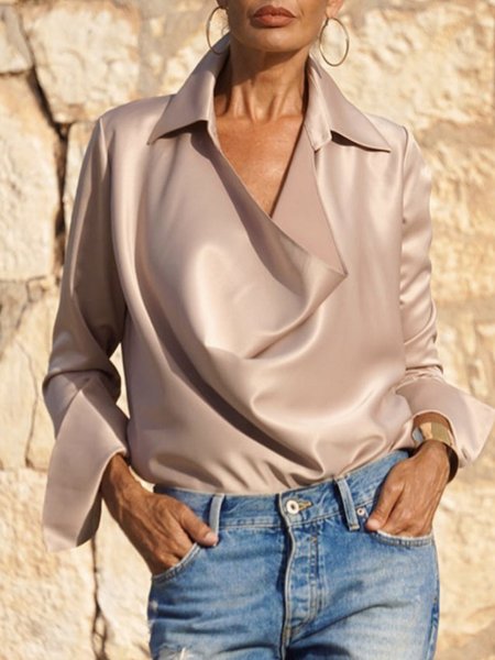 

Elegant Regular Fit Shirt Collar Shirt, Apricot, Blouses and Shirts
