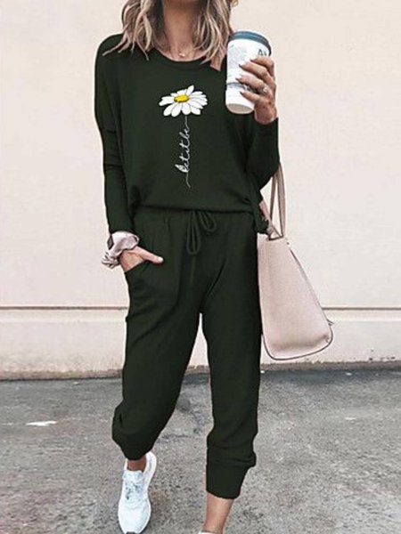 

Regular Fit Crew Neck Suits, Black, Two-piece Outfits
