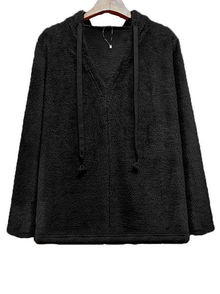

Tinta unita Scollo a V Casuale Felpa, Nero, Hoodies & Sweatshirts