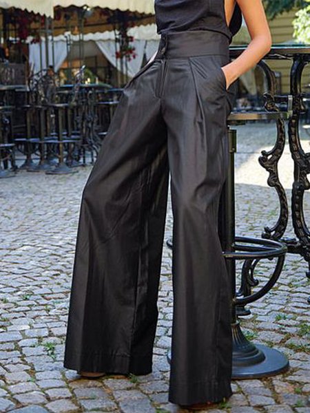 

Daily Regular Fit Solid Pants, Black, Wide Leg Pants