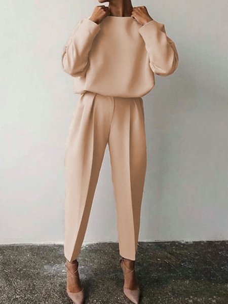 

Long Sleeve Shirt With Pants Suit, Coffee, Two-piece Set