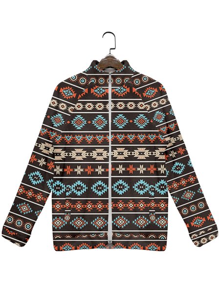 

Fleece Native Print Long Sleeve Zipper Jacket, Multicolor, Jackets & Coats