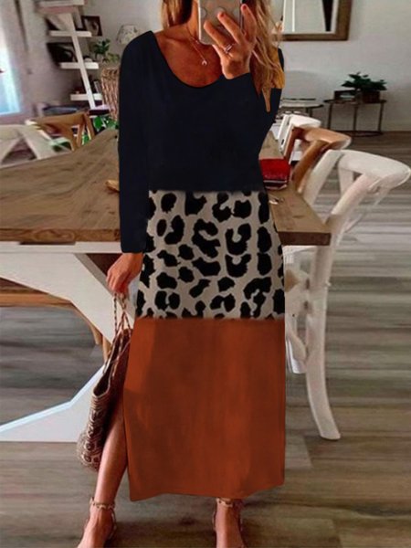 

Casuale Allentare Girocollo Maniche Lunghe Abito, Multicolore, Maxi Dresses