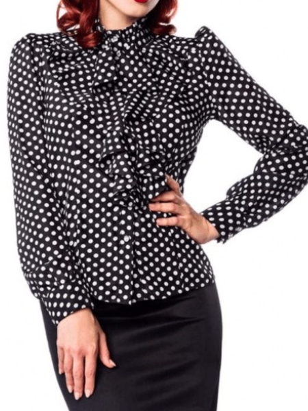 

Fall Stand Collar Elegant Long sleeve Mid-weight Work Formal Date Tops, Black, Blouses and Shirts