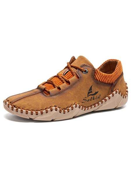 

Casual Leather Stitching Skate Shoes, Brown, Men