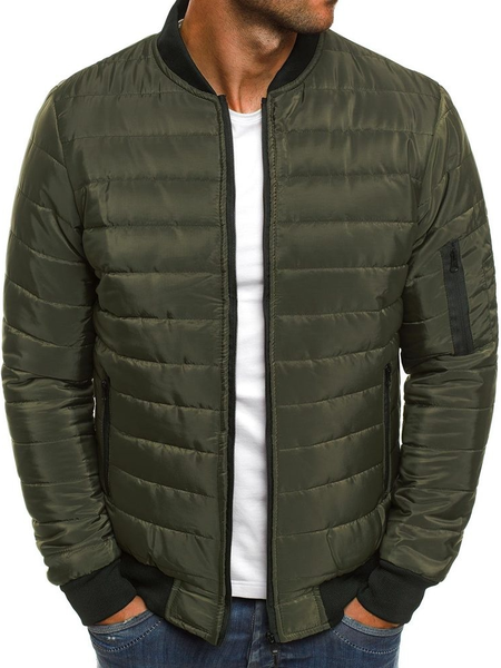 

Men's Zipper Quilted Bomber Long Sleeve Casual Jackets, Army green, Jacket