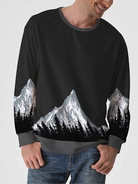 

Landscape Painting Graphic Round Neck Loose Sweatshirt, As picture, Hoodies&Sweatshirts