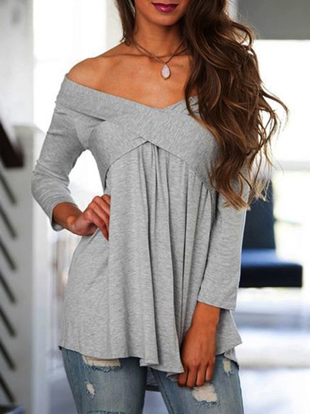 

Casual Regular Fit Tops, Gray, Tops