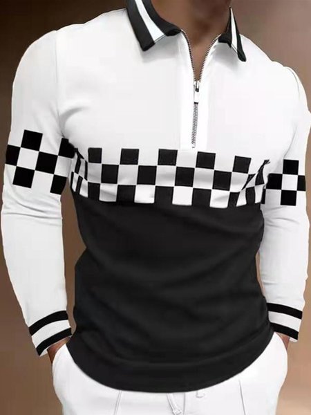 

Cotton Long Sleeve Casual Polo shirt, As picture, polo