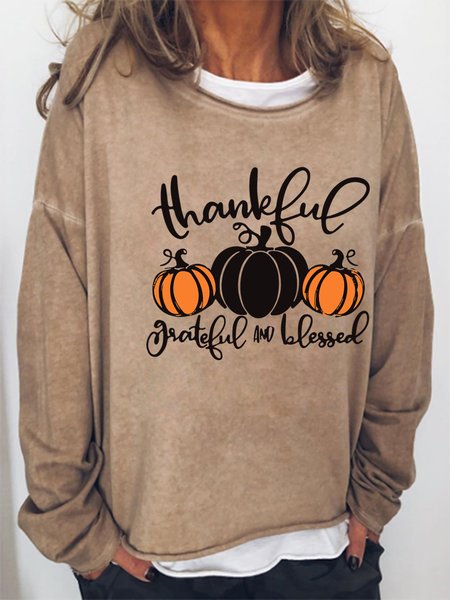

Thankful Grateful And Blessed Thanksgiving Cotton Blends Casual Sweatshirts, Light brown, Hoodies&Sweatshirts