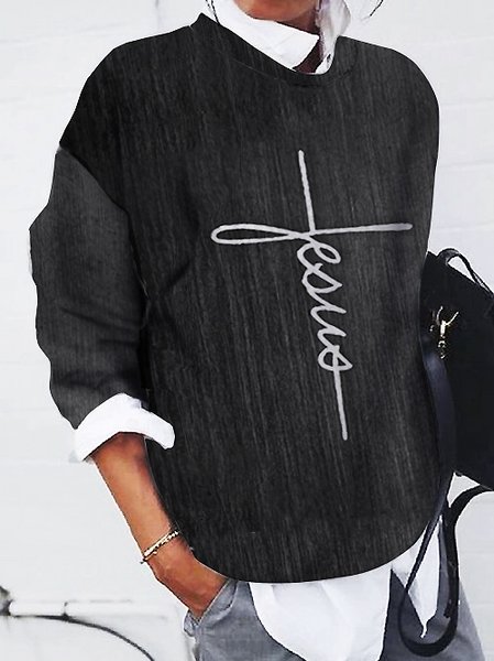 

Letter Cotton Blends Sweatshirt, As picture, Hoodies & Sweatshirts