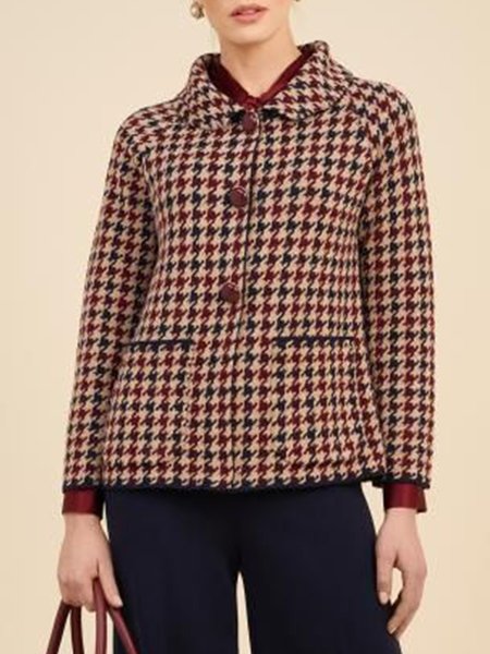 

Elegant Houndstooth Jacket, As picture, Coats
