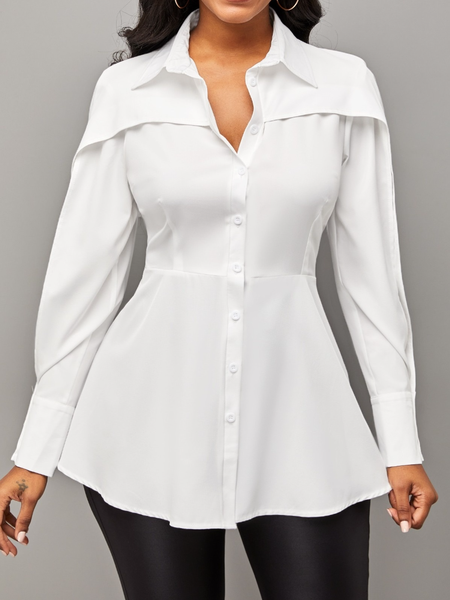 

Fall Lady Elegant Lady Long sleeve Lightweight Non-Stretch Work Formal Tops, White, Blouses and Shirts