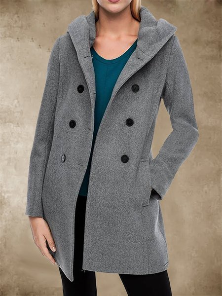 

Holiday Casual Solid Long sleeve Wool-blend Hooded Coat, Gray, Outerwear