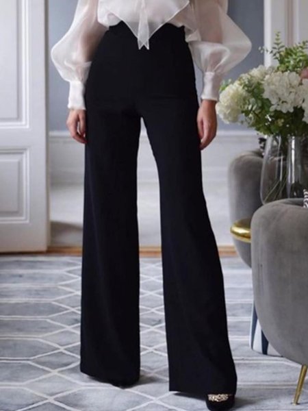 

Elegant Solid Wide Leg Pants, Black, Wide Leg Pants