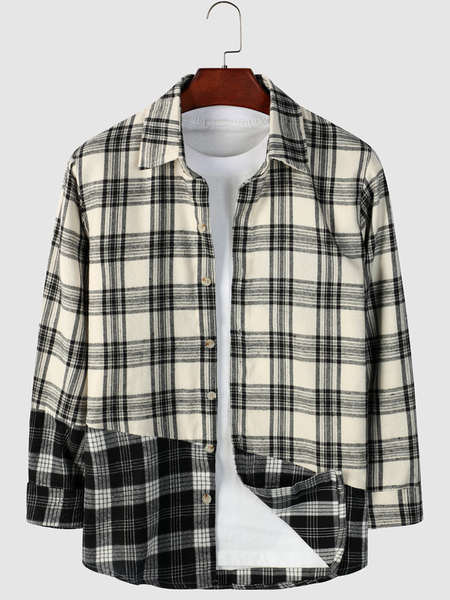 

Cotton Blends Preppy Long Sleeve Shirts & Tops, Black-white, Blouses&Shirts