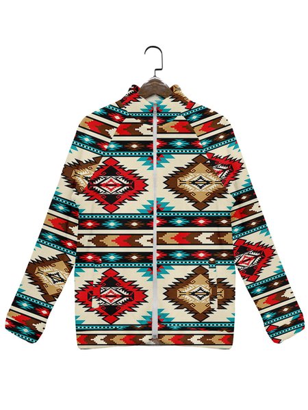 

Fleece Native Print Long Sleeve Zipper Jacket, White, Jackets & Coats