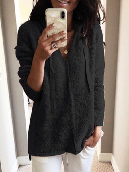 

Plain V Neck Casual Sweatshirt, Black, Hoodies & Sweatshirts