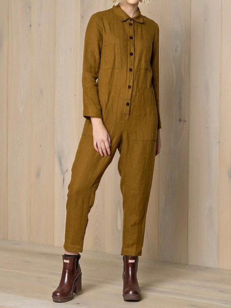 

Colletto a Camicia Regolare In forma signora Pezzi interi, Mostarda, Jumpsuits