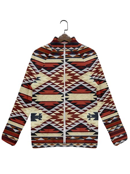 

Fleece Native Print Long Sleeve Zipper Jacket, Red, Jackets & Coats