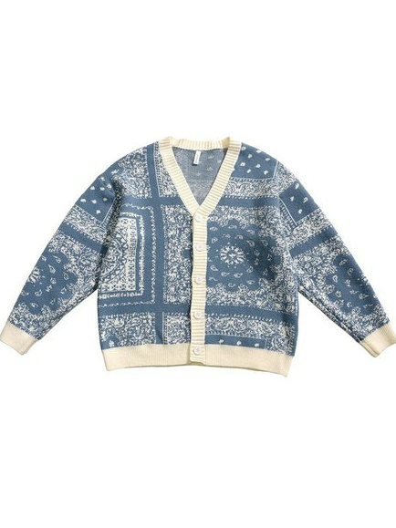 

Cotton Long Sleeve Vintage V Neck Sweater, Blue, Men's Sweater